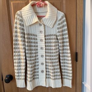 Arizona Jean Company Cream and Tan Striped Button-Up Cardigan